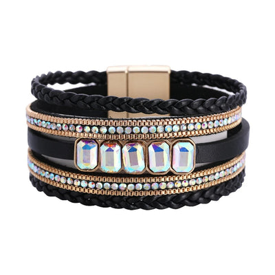 Colored Crystal Multi-layer Leather  Bracelet