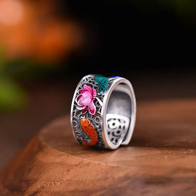 Enamel Lotus Flower  Ring