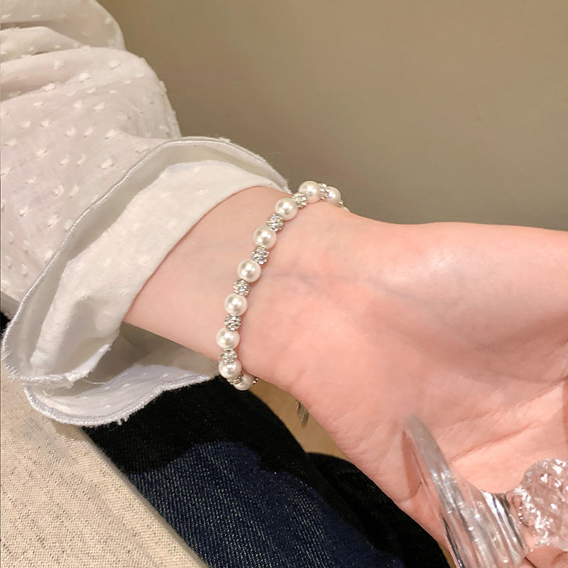 Diamond Studded Round Pearl Bracelet