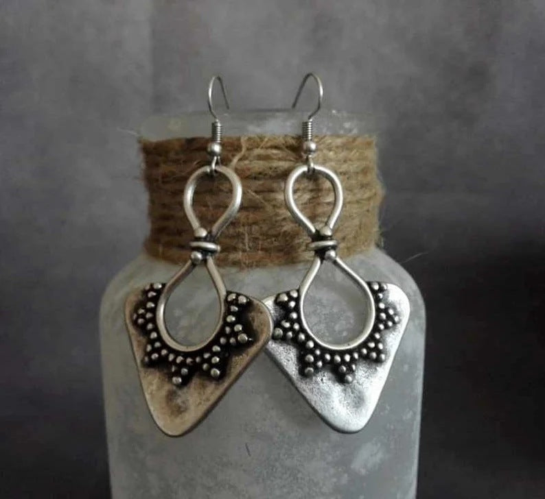 Vintage Silver Triangular Geometric Hollow Earrings