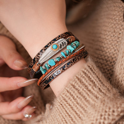 Woven Magnetic Leather  Bracelet