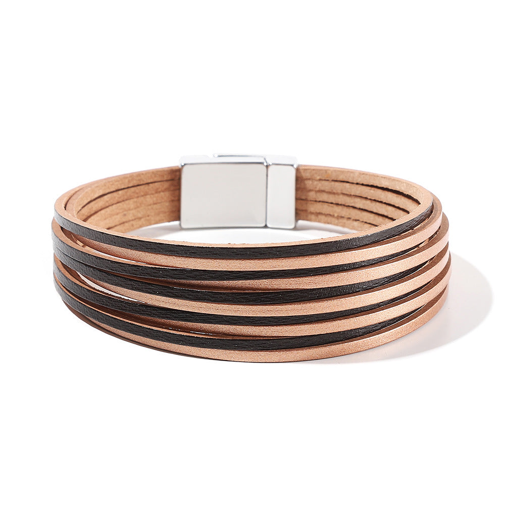 Multi Layer Leather  Magnetic Buckle Bracelet