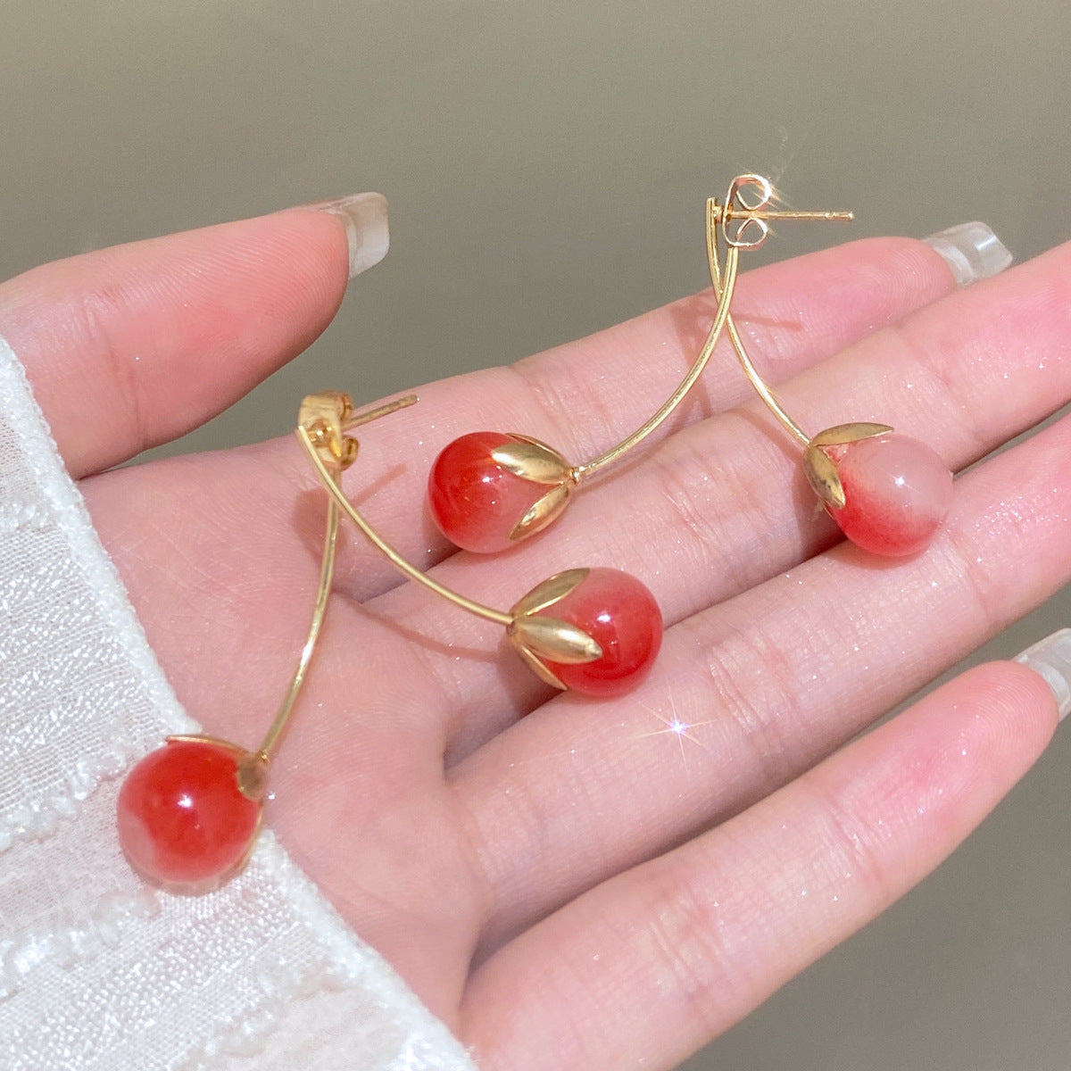 White Powder Cherry Women's Earrings