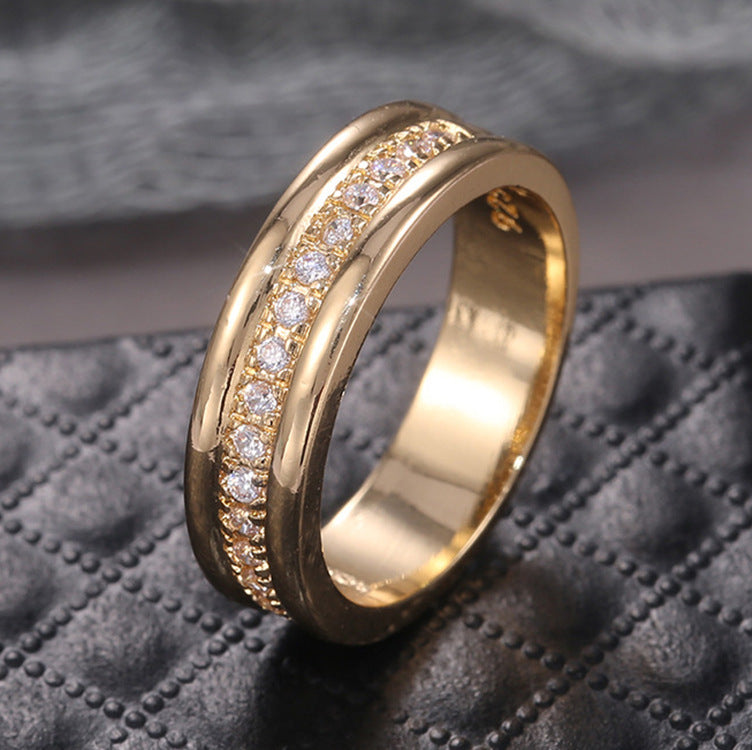 Simple Gold Single Row Diamond Studded Ring