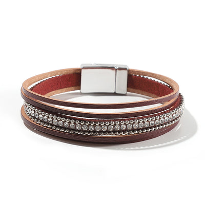 Multi Layer Leather  Magnetic Buckle Bracelet