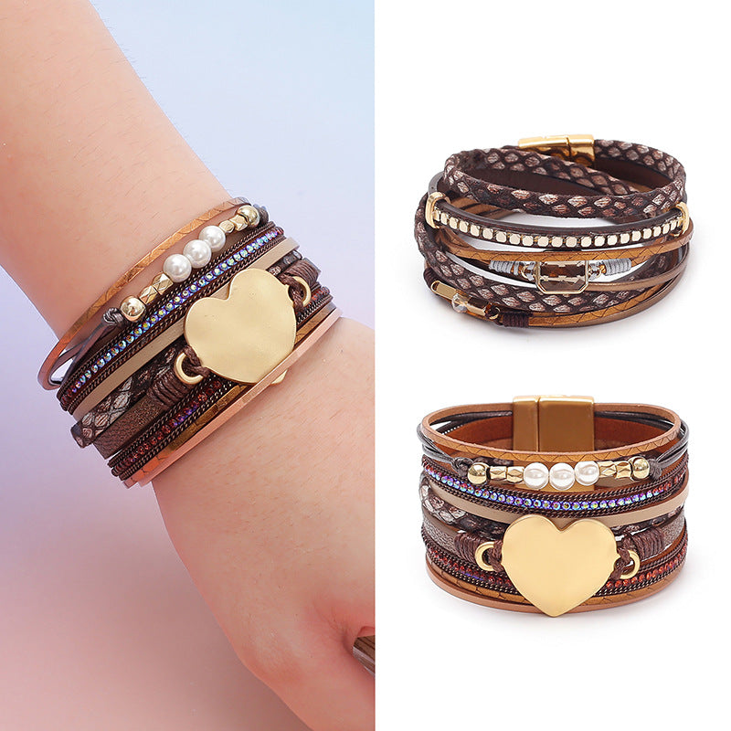 Love Pearl Multi Layer Leather Bracelet