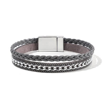 Multi Layer Leather  Magnetic Buckle Bracelet