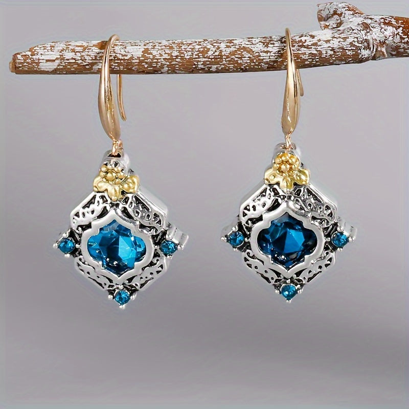 Vintage Blue Crystal Gold & Silver Earrings