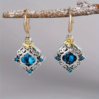 Vintage Blue Crystal Gold & Silver Earrings