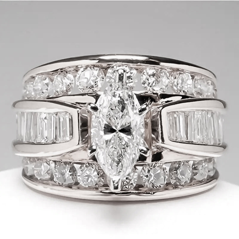 18K Gold Plated Sparkling Half Diamond Engagement Ring