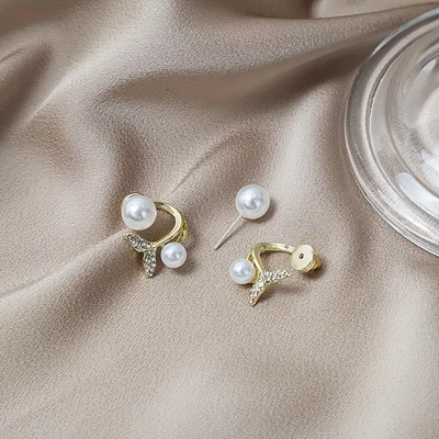 Pearl and Rhinestone Fishtail Earrings
