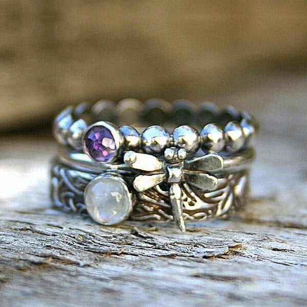 🔥Last Day 49% OFF🎁Dragonfly Inlaid Gemstone Three-piece Stacking Ring