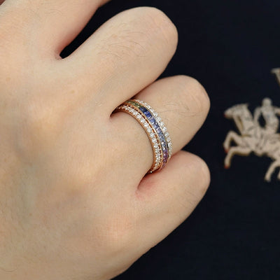 Handmade Classic Rainbow Turnable Ring in 14K Gold with Colored Zirconia