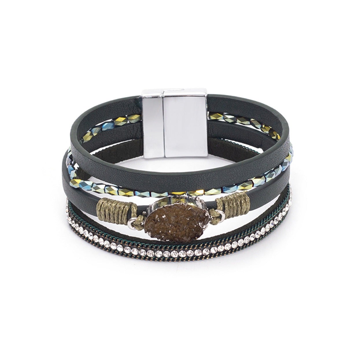 Crystal Studded Bead Magnetic  Bracelet