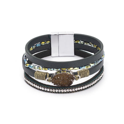 Crystal Studded Bead Magnetic  Bracelet