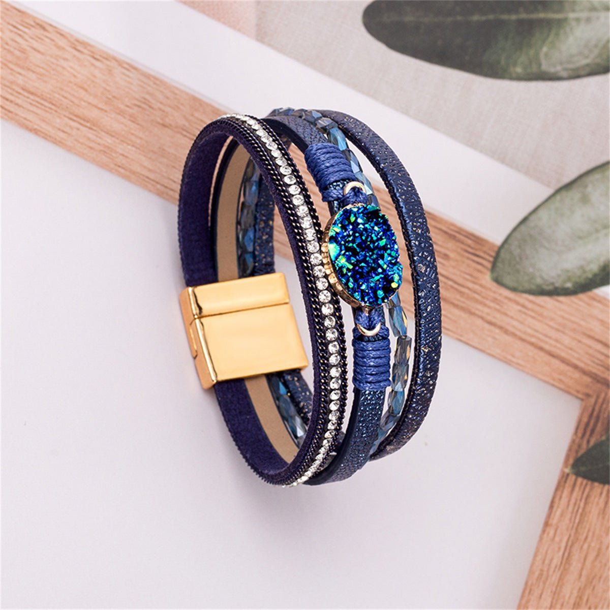 Crystal Studded Bead Magnetic  Bracelet