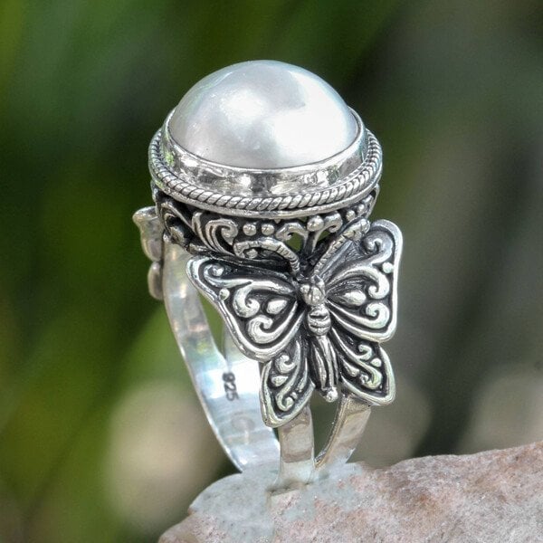 🔥Last Day 49% OFF🎁Vintage Butterfly White Pearl Ring
