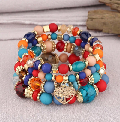New Bohemian Ethnic Style Crystal Peach Heart Multi Layer Bracelet With Hollow Beads For Women