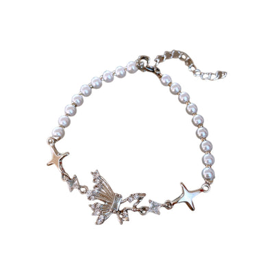 Butterfly Four Star  Pearl Bracelet