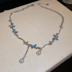 Blue Butterfly Pearl Necklace
