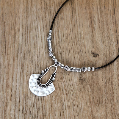 Bohemian Creative Geometric Shape Pendant Leather Rope Necklace