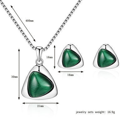 Geometric Cat Eye Necklace Earring Set
