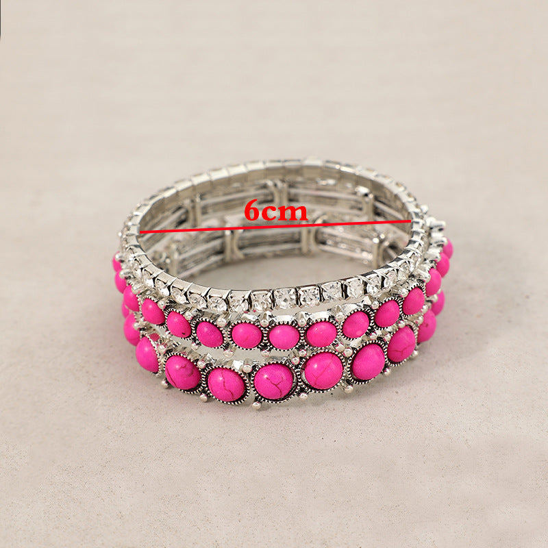 Retro  Inlaid Turquoise Rhinestone  Bracelet