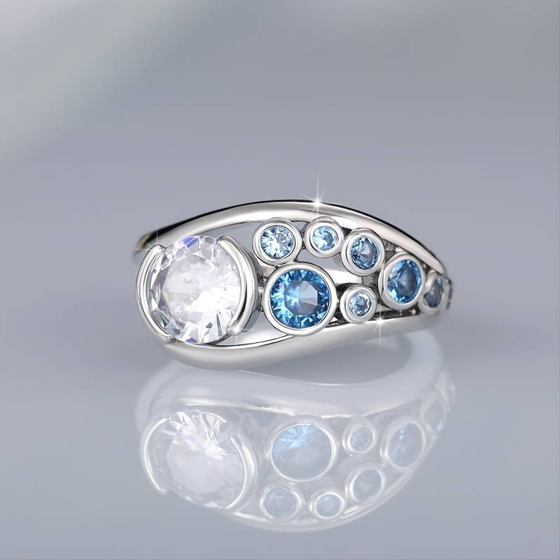 Gwregys Arian Cynnar Lliw Glas a Zirconia Las Gwyn