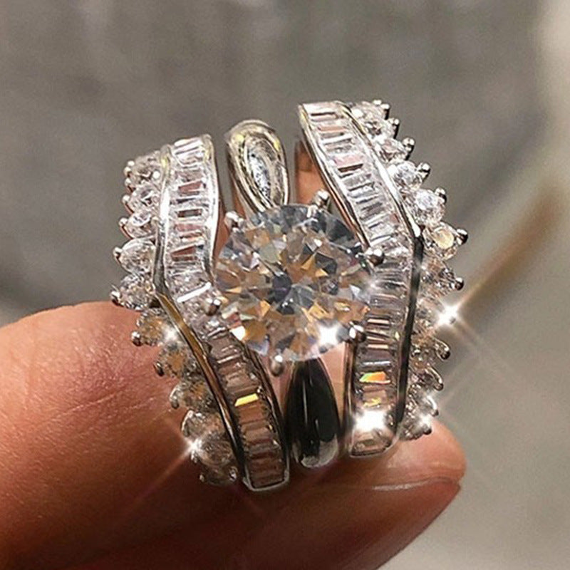 Full Diamond Three Piece Combination Ring