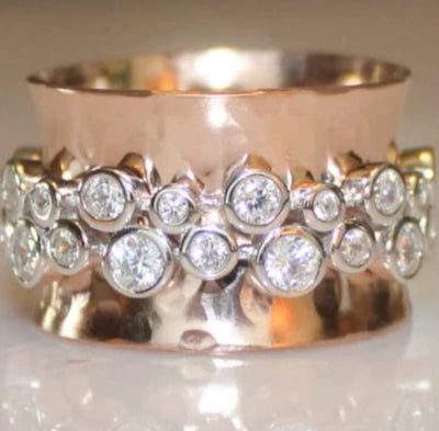 Wide Face Rose Gold Zircon Ring