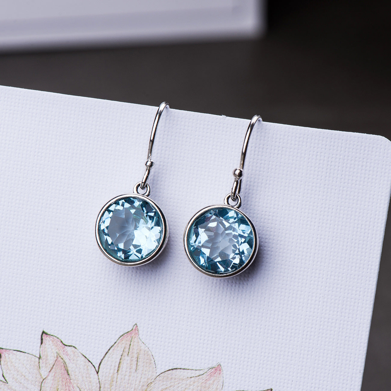 Sea Blue Crystal Square Earrings
