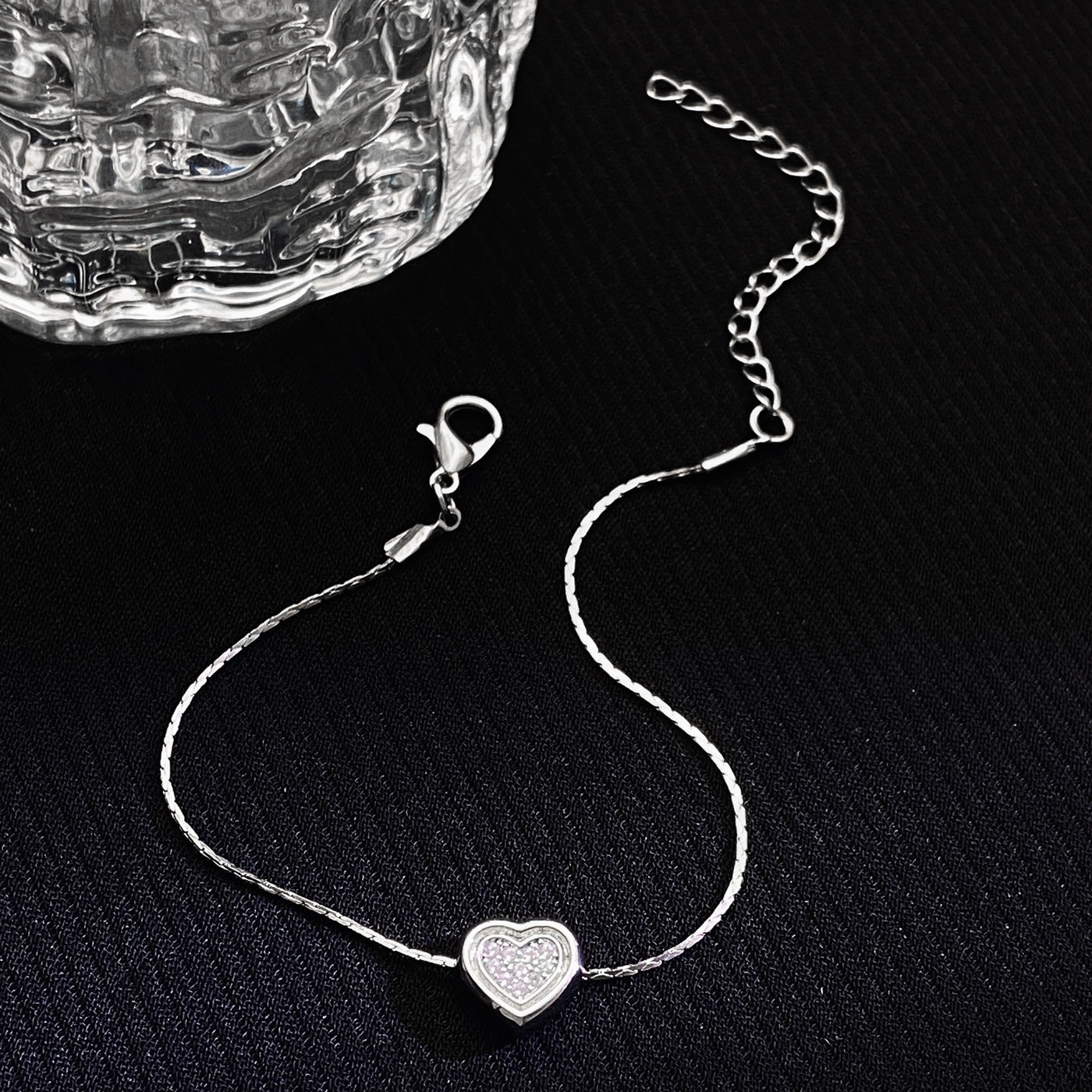Silver Wire Chain Peach Heart Bracelet