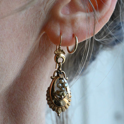 Vintage Water Drop Flower Pearl Earrings