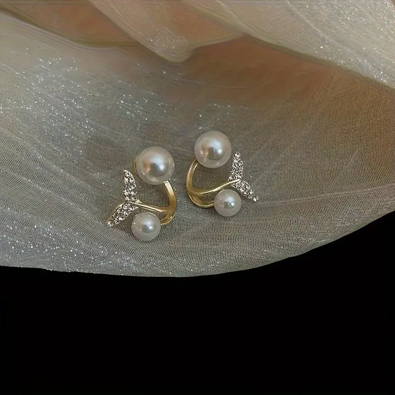 Pearl and Rhinestone Fishtail Earrings