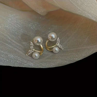 Pearl and Rhinestone Fishtail Earrings