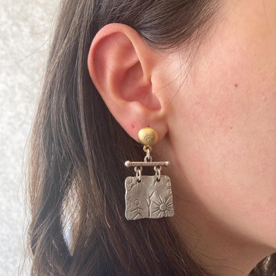 Ancient Petroglyph Pattern Shamanic Boho Dangle Earrings