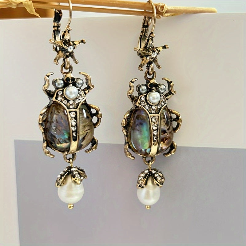 Vintage Freshwater Pearl Insect Dangle Earrings