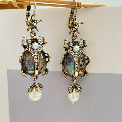 Vintage Freshwater Pearl Insect Dangle Earrings