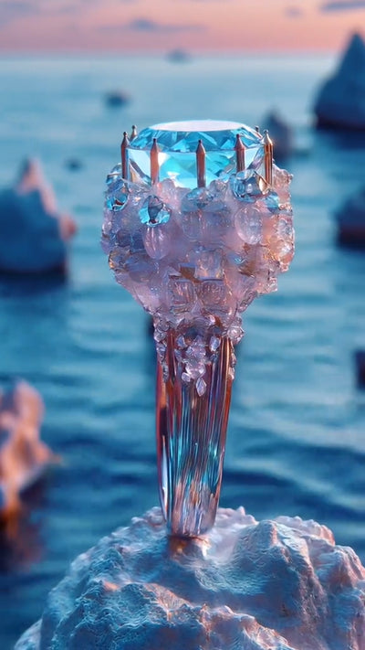 Glacial Fantasy - Icy Blue Gemstone and Crystal - Encased Ring