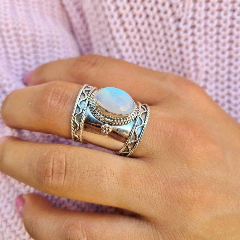 🔥Last Day 49% OFF🎁Bohemian Moonstone Wide Band Ring