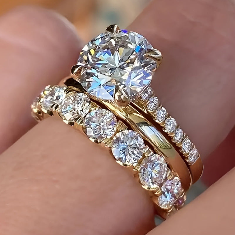 A Three-Piece Set Of Retro And Elegant Zircon Rings Set