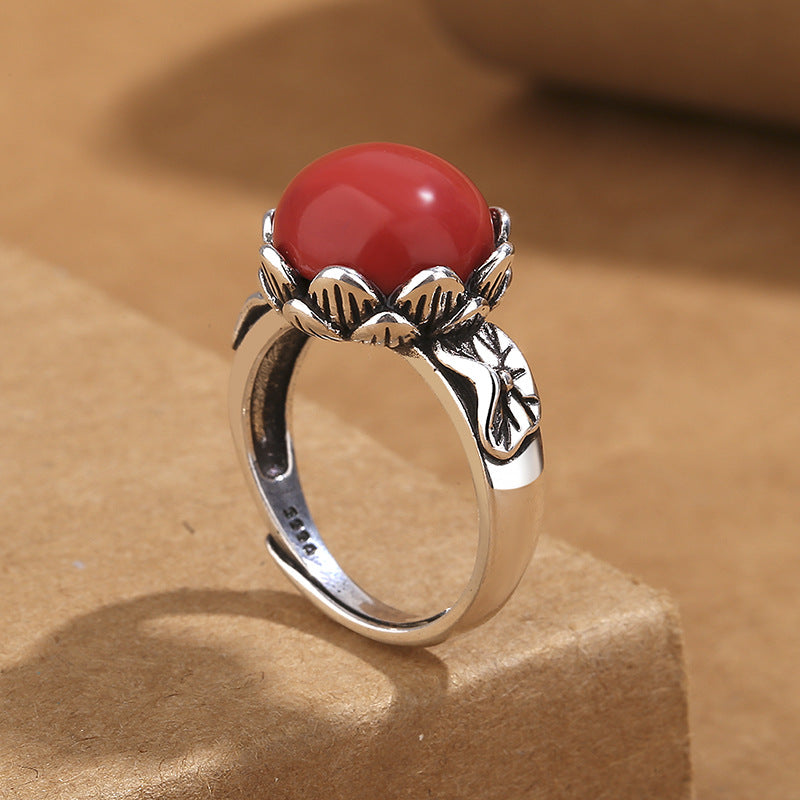 Lotus Red Adjustable Ring For Women