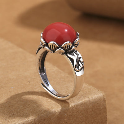 Lotus Red Adjustable Ring For Women