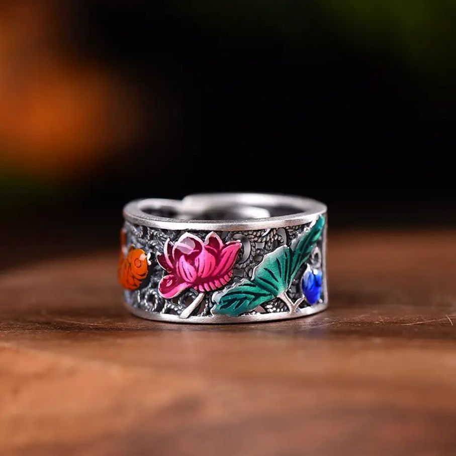 Enamel Lotus Flower  Ring