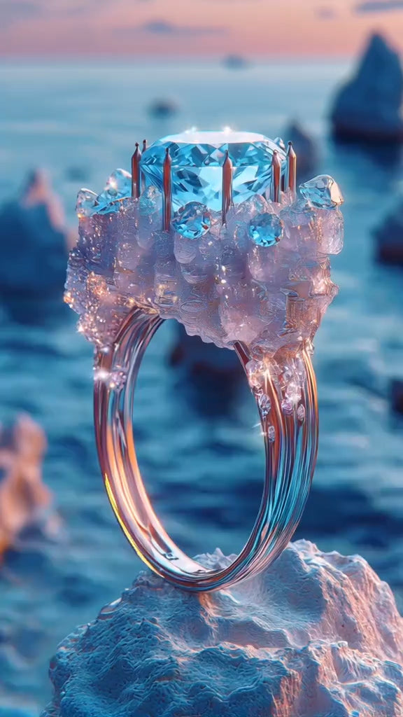 Glacial Fantasy - Icy Blue Gemstone and Crystal - Encased Ring