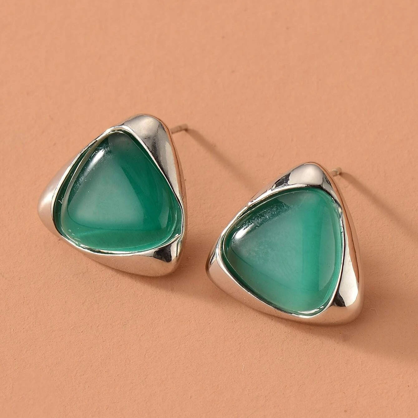 Geometric Cat Eye Necklace Earring Set