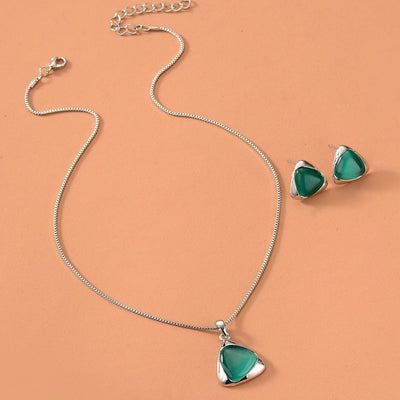 Geometric Cat Eye Necklace Earring Set