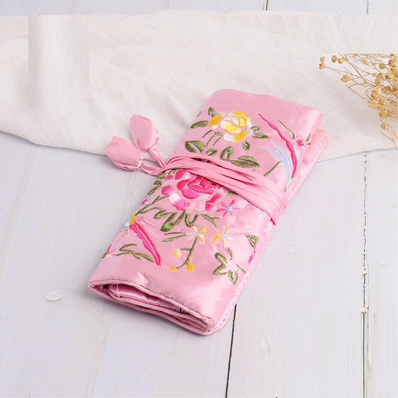 Handmade Embroidered Silk Jewelry Bag
