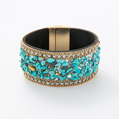 Crushed Stone Rice Bead Leather Bracelet